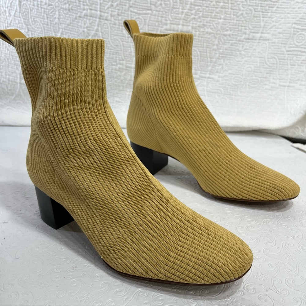 Everlane The Glove Boot Size 7 Yellow Ankle Ribbed Fabric Uppers 2 in Block Heel - Picture 16 of 16
